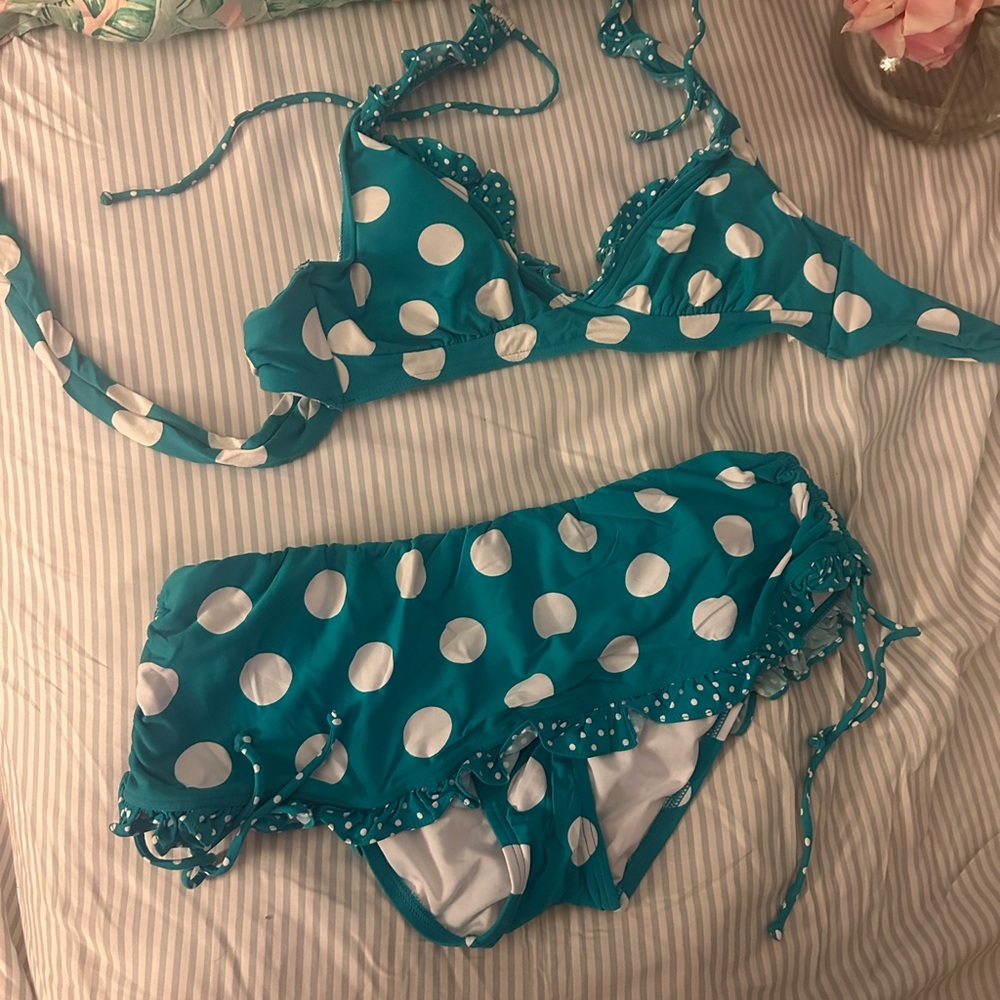 Teal Polka Dot Bikini Set